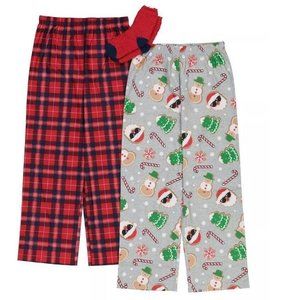 Boys Christmas Pajamas 6/8 Santa Snowman Gray Red Lounge Pants & Socks 3 Pc